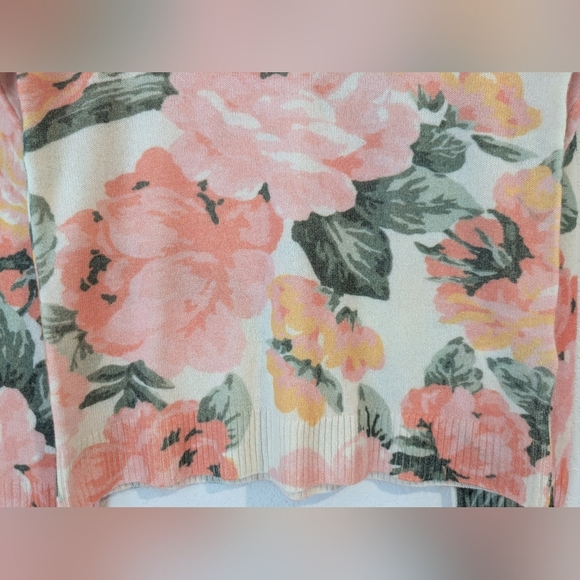 Cynthia Rowley Pink Floral 100% Cashmere Crewneck Sweater Cottagecore Grandma - Picture 5 of 7